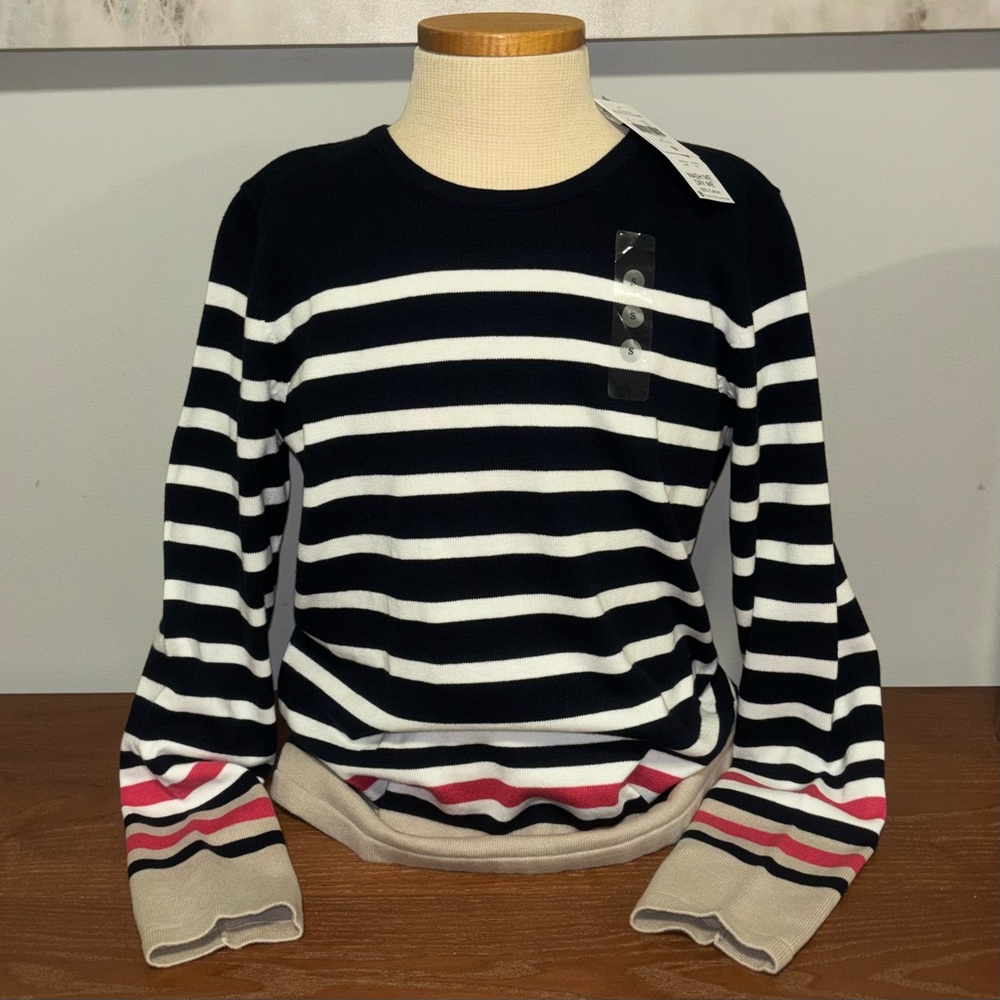 Women’s Striped Navy, White, Tan and Red Long Sleeve by Northern Reflections